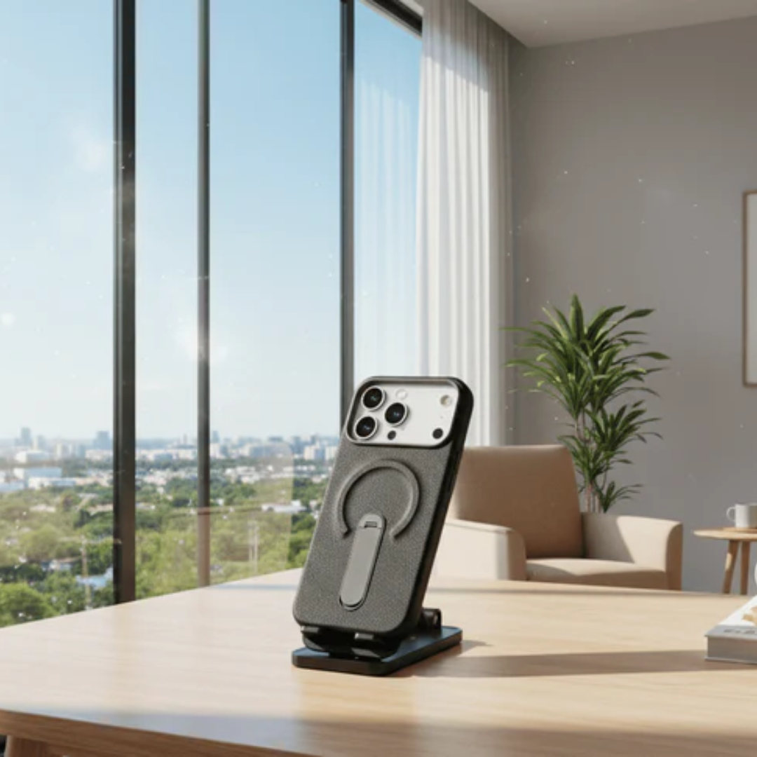 Luxury Leather MagSafe Case with Ring Kickstand for iPhone