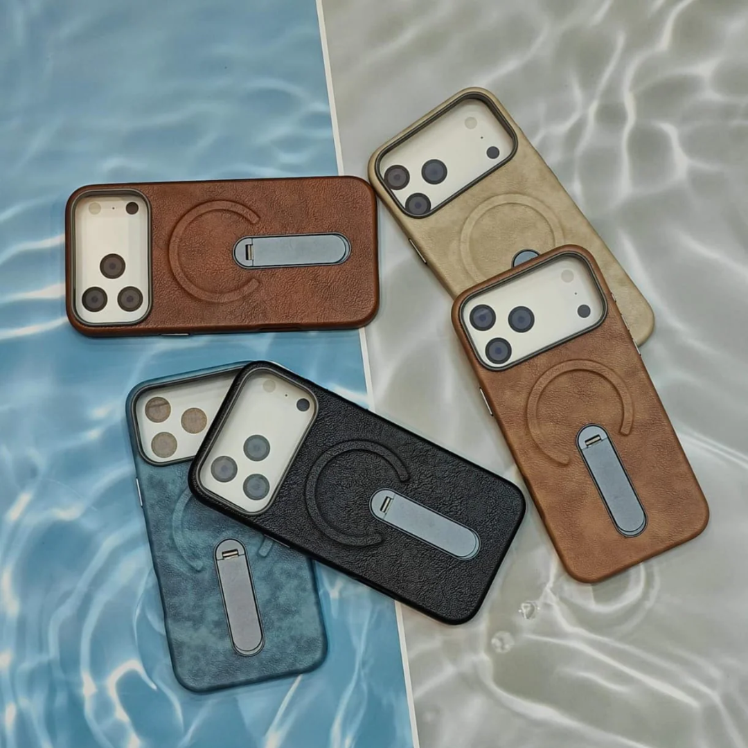 Luxury Leather MagSafe Case with Ring Kickstand for iPhone