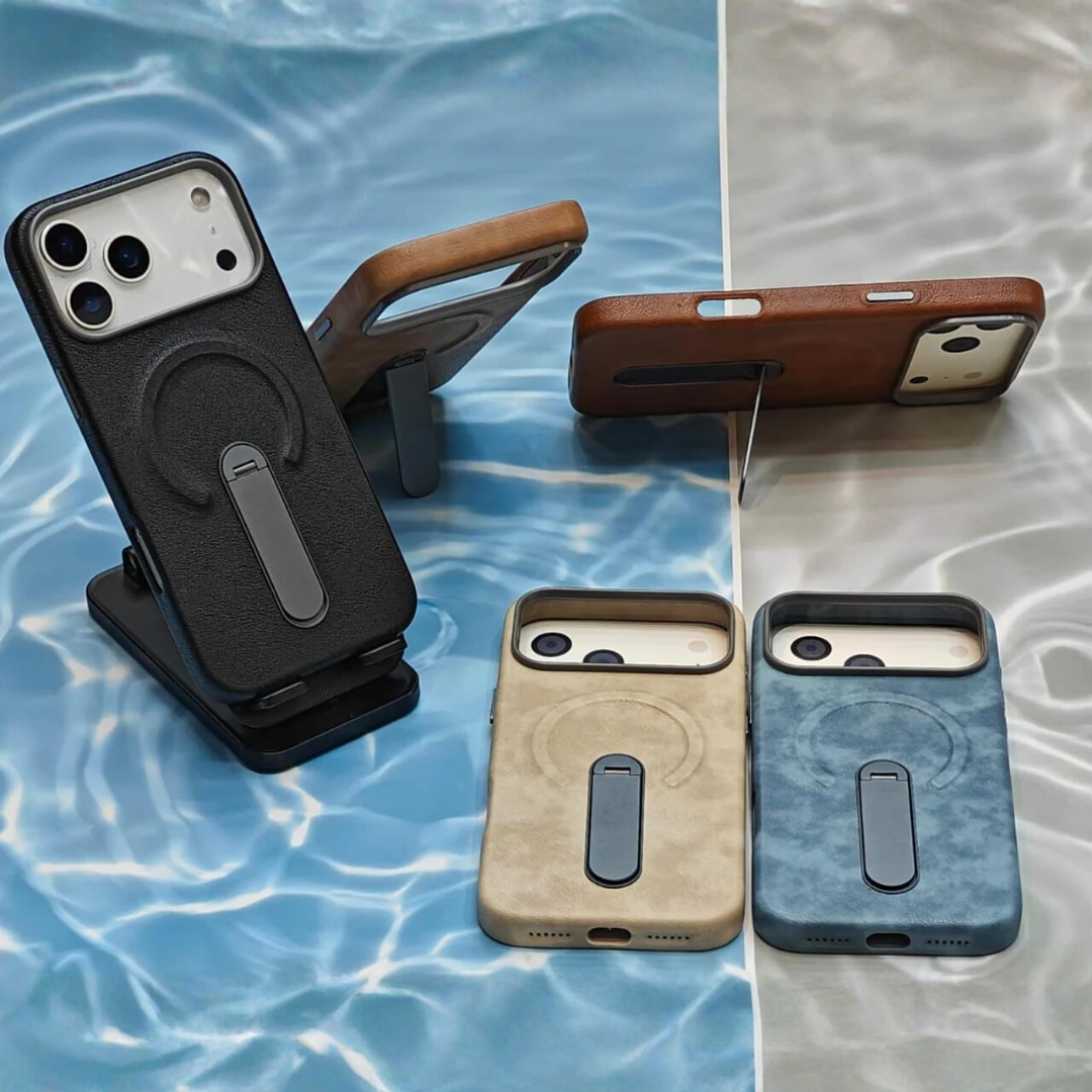 Luxury Leather MagSafe Case with Ring Kickstand for iPhone