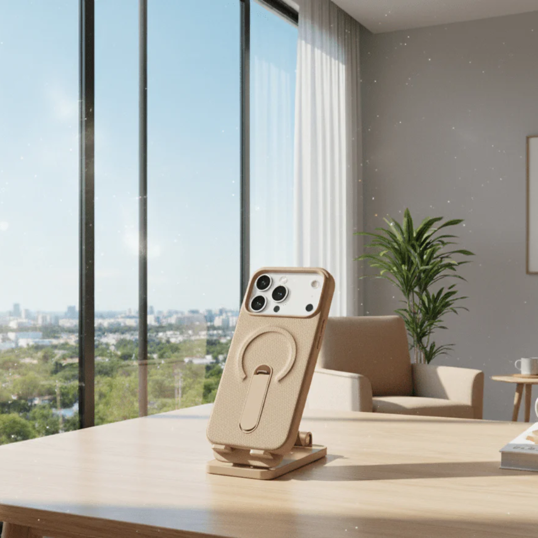 Luxury Leather MagSafe Case with Ring Kickstand for iPhone