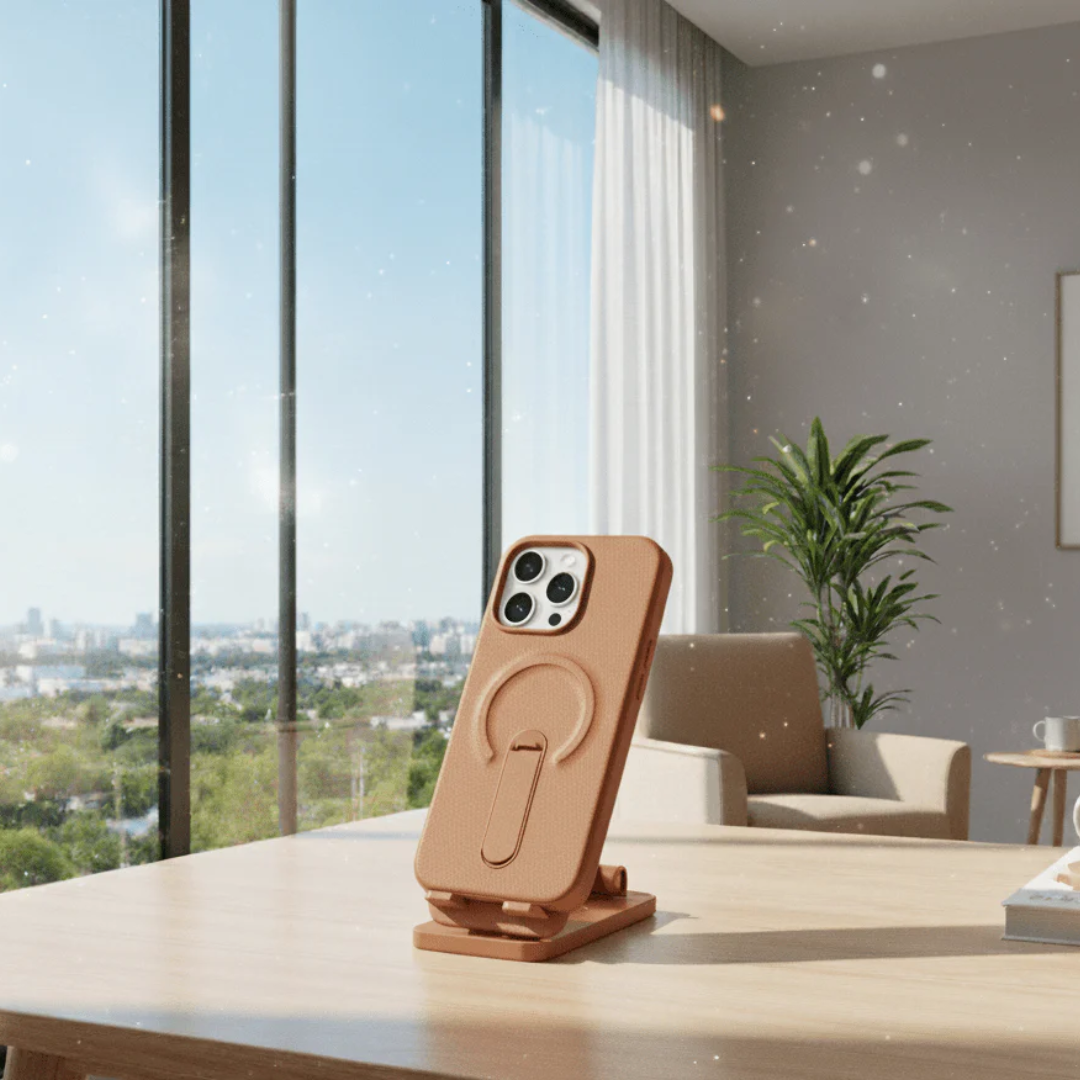 Luxury Leather MagSafe Case with Ring Kickstand for iPhone